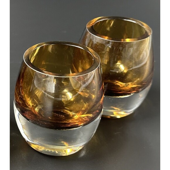 Mikasa Amber Glass Votive Candle Holders with Clear Glass Bottoms Set of 2 - Picture 5 of 5
